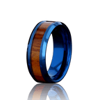 "ELEMENTAL"Tungsten Carbide Blue Ring 8mm w/ Koa Wood - Pristine Pieces By Amy