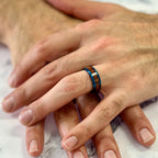 "ELEMENTAL"Tungsten Carbide Blue Ring 8mm w/ Koa Wood - Pristine Pieces By Amy
