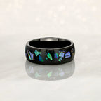 "ENIGMA" Tungsten Carbide Black Ring 8mm w/ Abalone Shell and Opal - Pristine Pieces By Amy