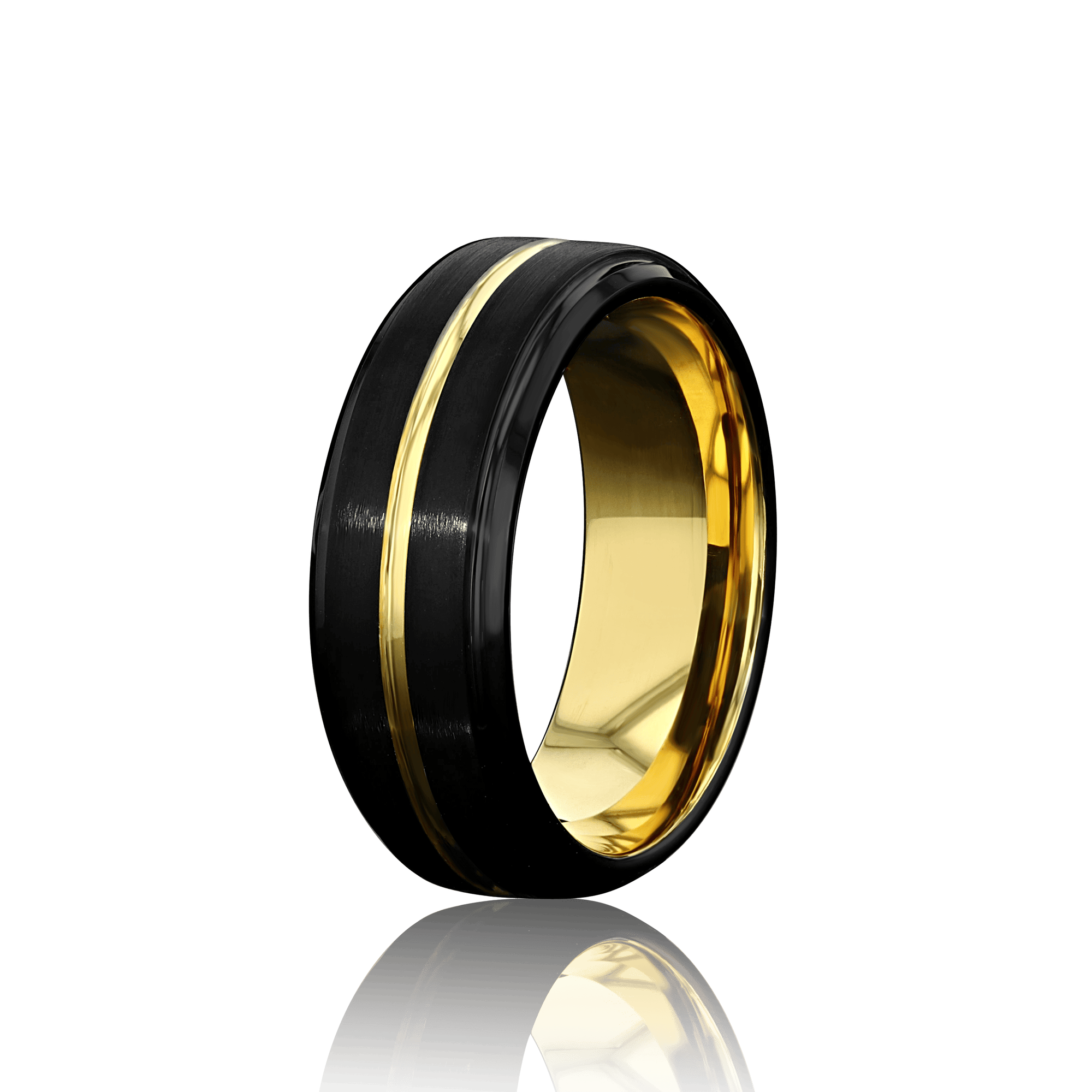 "EQUINOX" Tungsten Carbide Black Ring 8mm w/ Gold Middle Line - Pristine Pieces By Amy