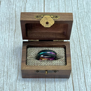 "EQUINOX" Tungsten Carbide Black Ring 8mm w/ Rainbow Middle Line - Pristine Pieces By Amy