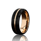 "EQUINOX" Tungsten Carbide Black Ring 8mm w/ Rose Gold Middle Line - Pristine Pieces By Amy