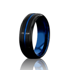 "EQUINOX" Tungsten Carbide Black Ring 8mm w/Blue Middle Line - Pristine Pieces By Amy