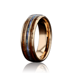 "HALO" Tungsten Carbide Rose Gold Ring 8mm w/ Abalone and Koa Wood - Pristine Pieces By Amy