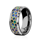 "HONEYCOMB" Tungsten Carbide Silver Ring 8mm w/ Abalone and Gold Honeycomb Design - Pristine Pieces By Amy