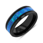 “IRIDESCENCE” Tungsten Carbide Black Ring 8mm w/ Blue Opal