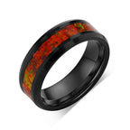 “IRIDESCENCE” Tungsten Carbide Black Ring 8mm w/ Red Opal