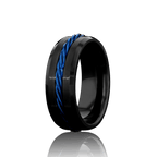 "INTERLACE" Tungsten Carbide Black Ring 8mm w/ Blue Knot - Pristine Pieces By Amy