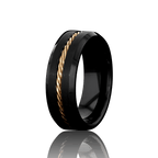 "INTERLACE" Tungsten Carbide Black Ring 8mm w/ Rose Gold Knot - Pristine Pieces By Amy