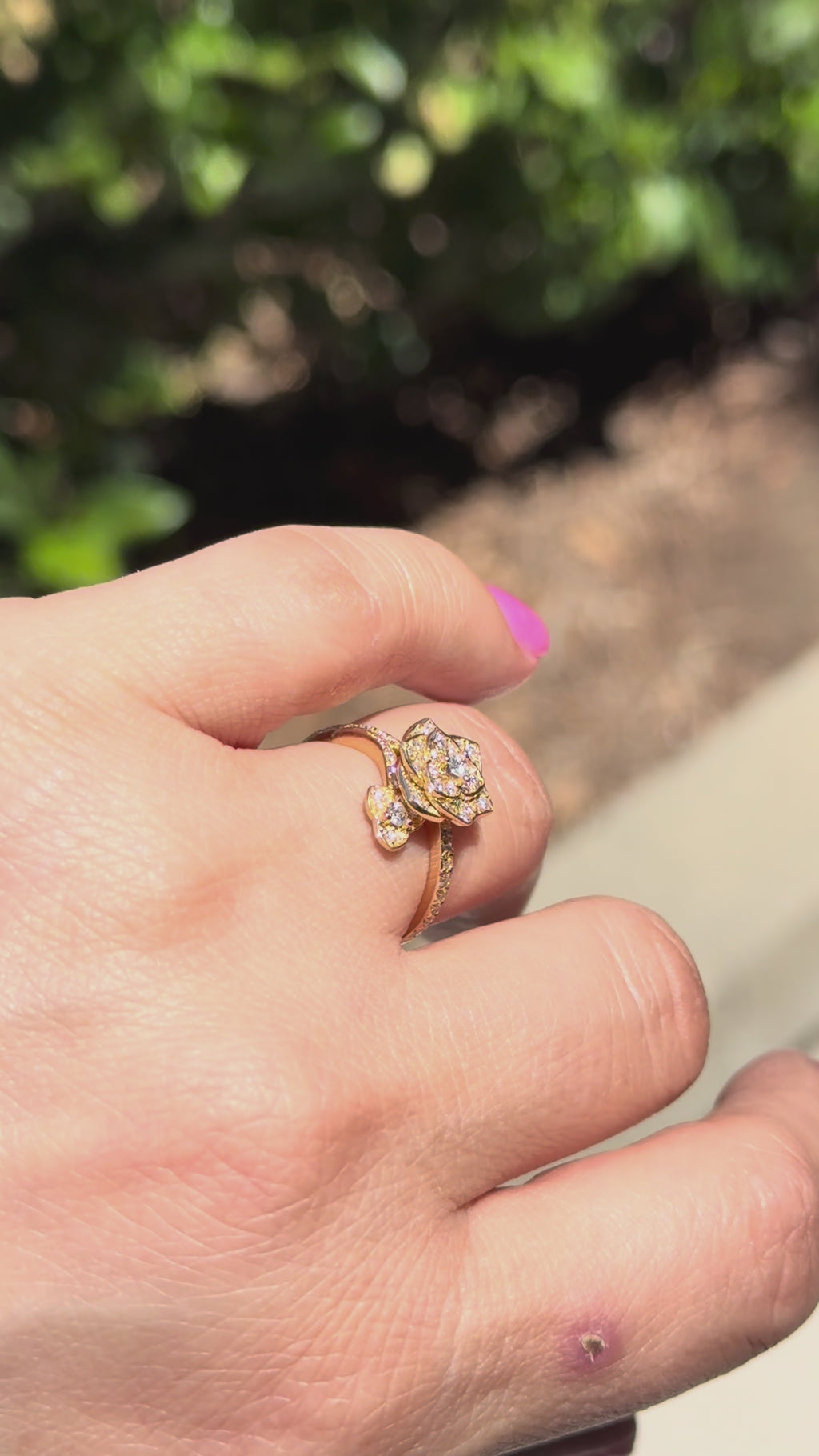 14K Yellow Gold Flower Ring, Lab Diamonds 0.38 Carat