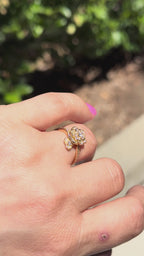 14K Yellow Gold Flower Ring, Lab Diamonds 0.38 Carat
