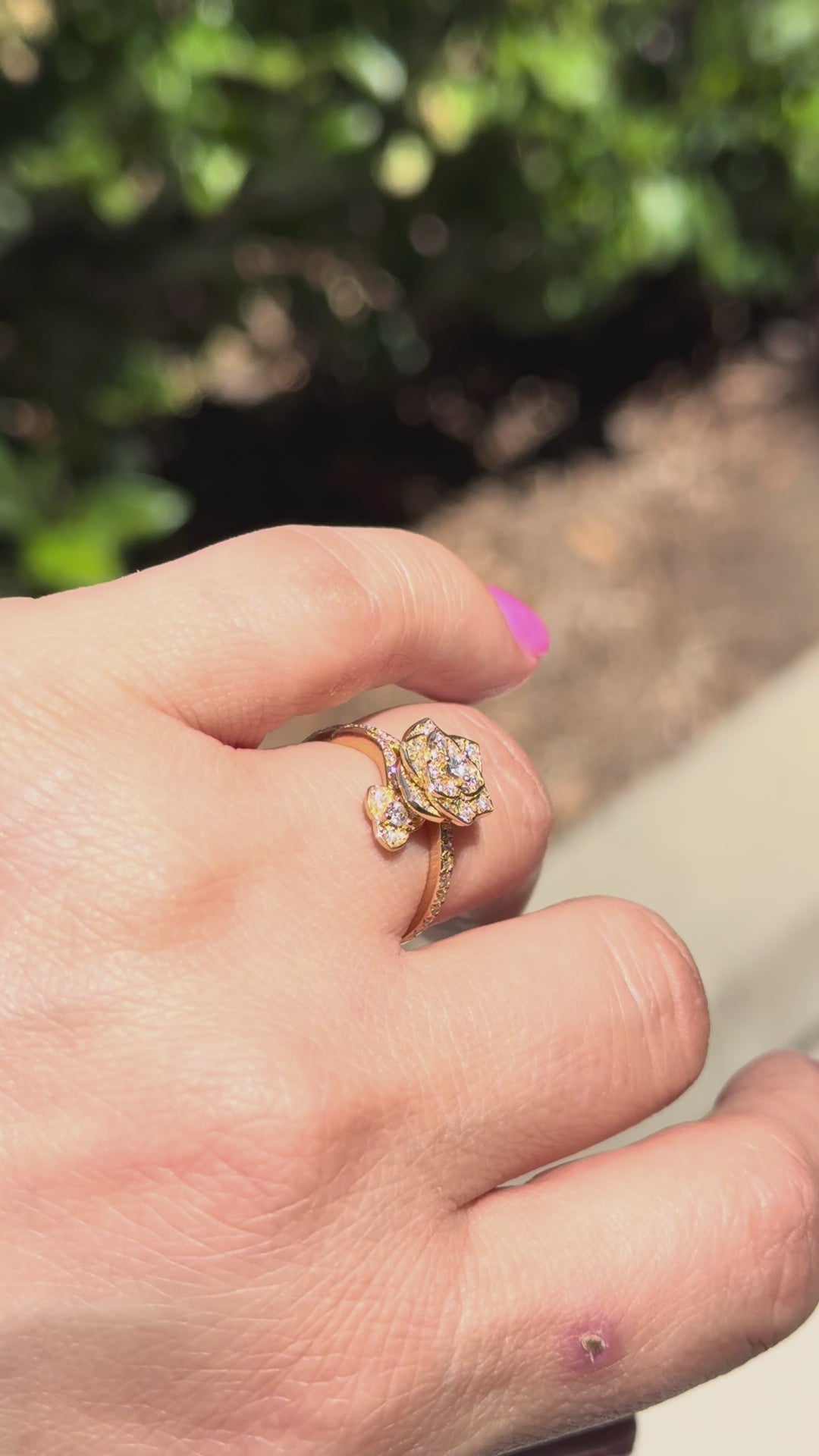 14K Yellow Gold Flower Ring, Lab Diamonds 0.38 Carat