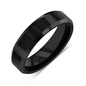 "PRISTINE" Tungsten Carbide Black Ring 6mm w/ Polished Middle - Pristine Pieces By Amy