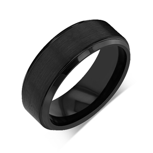 "PRISTINE" Tungsten Carbide Black Ring 8mm w/ Brushed Black Middle - Pristine Pieces By Amy