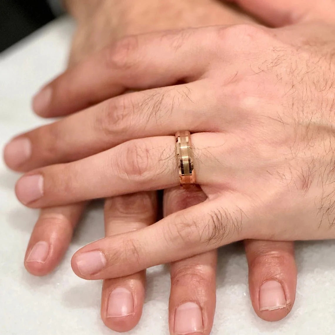 "PRISTINE " Tungsten Carbide Rose Gold Ring 6mm, 8mm w/ Rose Gold Brushed Middle - Pristine Pieces By Amy