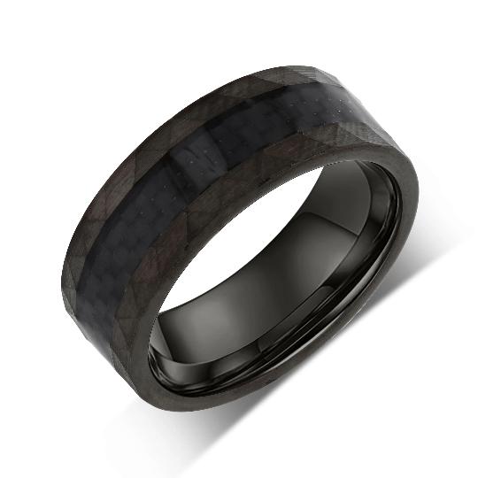 "RADIANT" Tungsten Carbide Black Ring 8mm w/ Carbon Fiber - Pristine Pieces By Amy