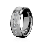 "SENTINEL" Tungsten Carbide Silver Ring 8mm w/ 7 Cubic Zirconia Stones - Pristine Pieces By Amy