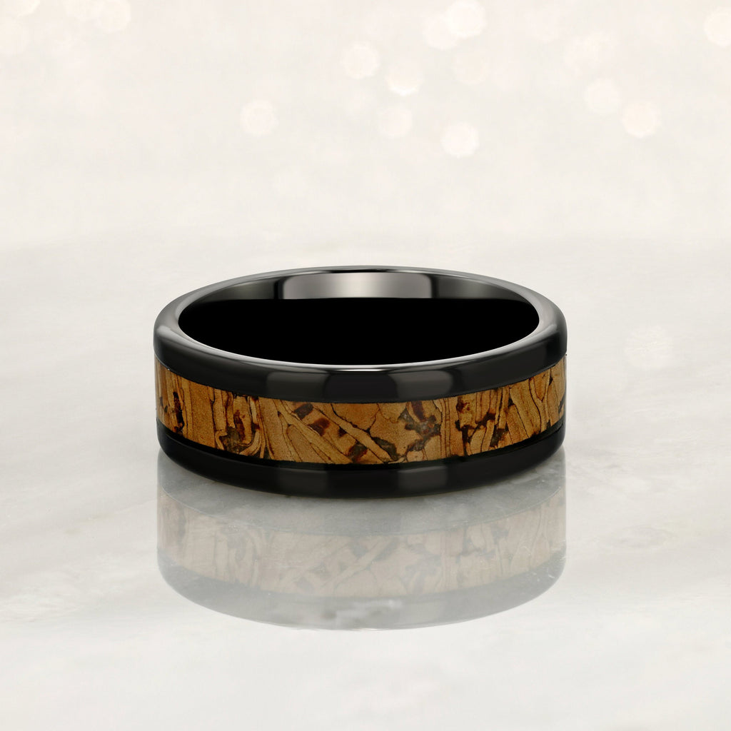 "SOMMELIER " Tungsten Carbide Black Ring 8mm w/ Cork - Pristine Pieces By Amy