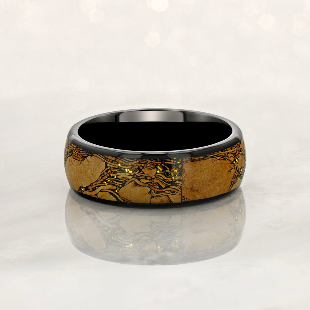 "SOMMELIER " Tungsten Carbide Black Ring 8mm w/ Cork - Pristine Pieces By Amy